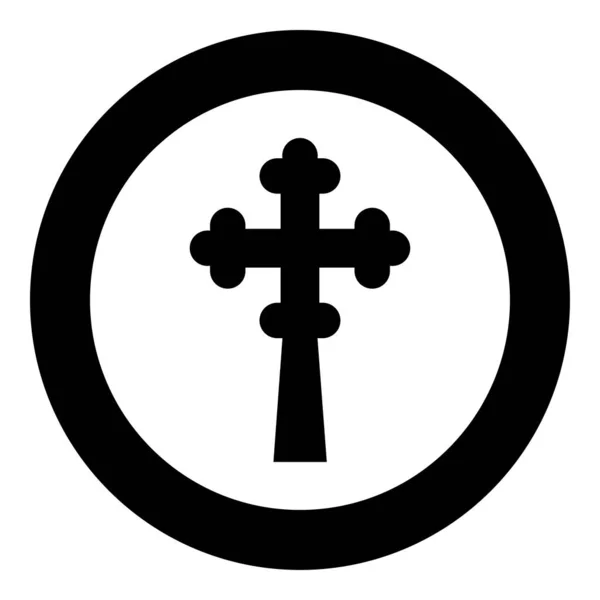 Cross Trefoil Shamrock på kyrkan kupol domical med cut Cross monogram religiösa kors ikon i cirkelrunda svart färg vektor illustration platt stil bild — Stock vektor