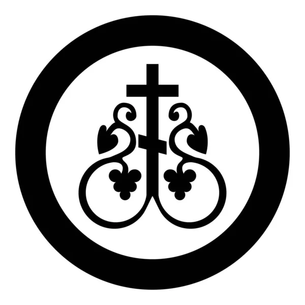 Хрестова лоза Хрестова монограма Символ таємного спілкування знак релігійного хреста значок якоря в колі круглого чорного кольору Векторна ілюстрація зображення плоского стилю — стоковий вектор