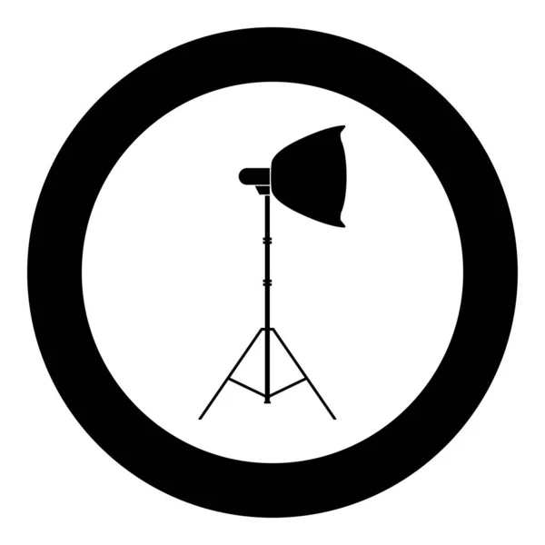 Spotlight on tripod Light projector Softbox on tripod Tripod light Equipment for professional photography Theater light icon in circle round black color vector illustration flat style image — Stock Vector