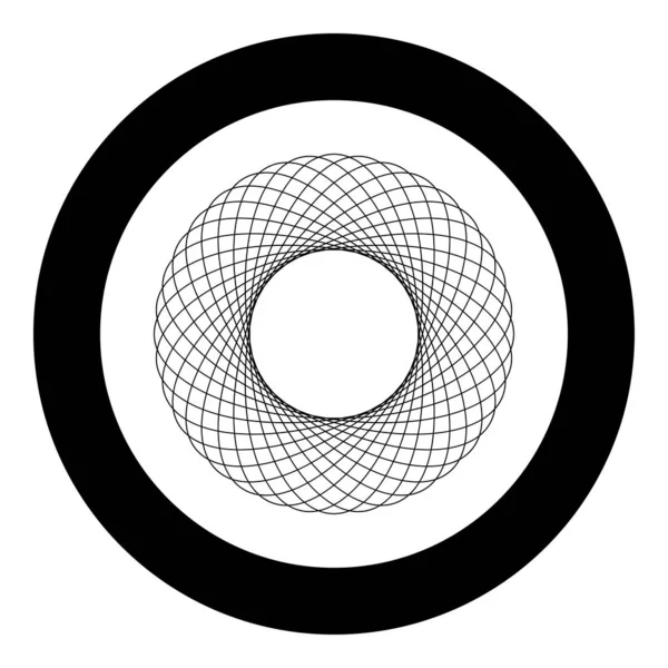 Espirograma elemento abstrato Forma do círculo Padrão concêntrico Ícone gráfico fractal em círculo redondo cor preta vetor ilustração estilo plano imagem —  Vetores de Stock