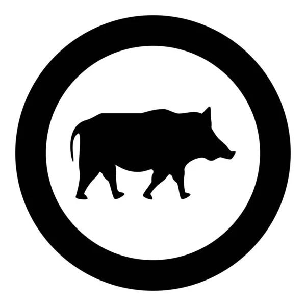 Porco selvagem Porco selvagem Porco Warthog ícone em círculo redondo cor preta vetor ilustração estilo plano imagem — Vetor de Stock