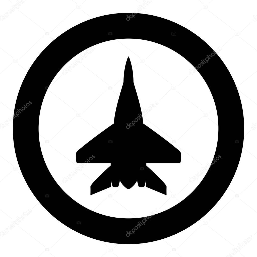 Fighter plane Military fighter airplane icon in circle round black color vector illustration flat style image