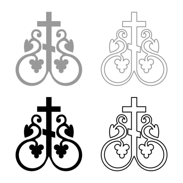 Croix Vigne Croix Monogramme Symbole Secret Signe Communion Croix Religieuse — Image vectorielle