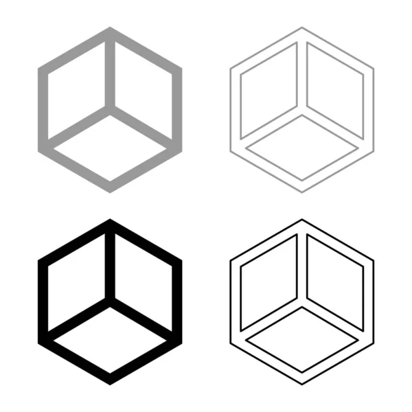 Soyut Küp Şekli Hexagon Kutu Simgesi Siyah Gri Renk Vektör — Stok Vektör