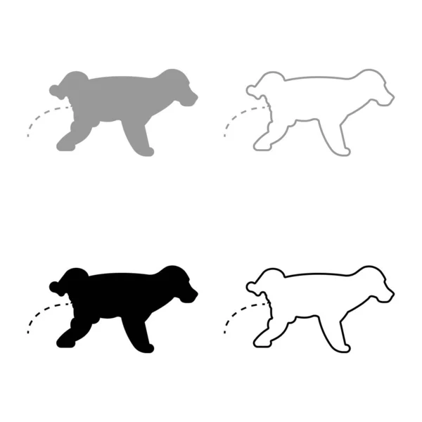 小便犬子犬小便ペットは 上げ脚アイコンセット黒灰色のベクトルイラストフラットなスタイルのシンプルな画像でペットを放尿 — ストックベクタ