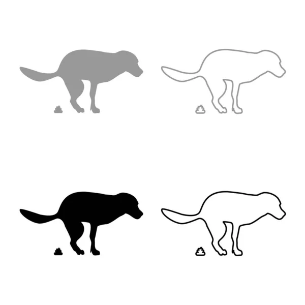 Der Hund Poops Symbol Set Schwarz Grau Farbvektor Illustration Flachen — Stockvektor