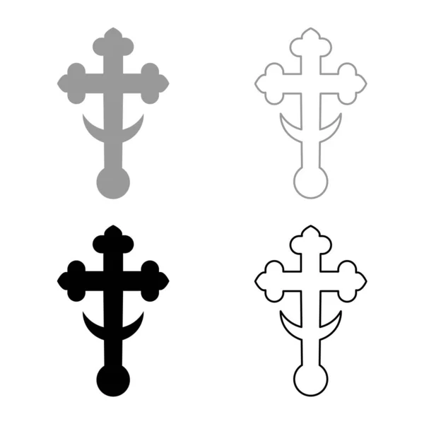 Крест Трилистник Трилистник Церковном Куполе Домик Полумесяцем Крест Монограмма Религиозный — стоковый вектор
