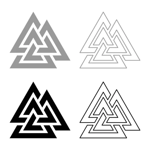 Valknut Symbol Icon Set Black Grey Color Vector Illustration Flat — Stock Vector