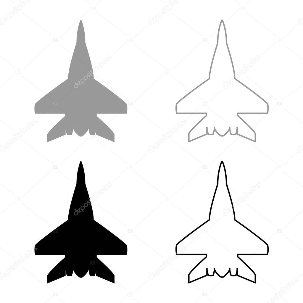 Fighter plane Military fighter airplane icon set black grey color vector illustration flat style simple image
