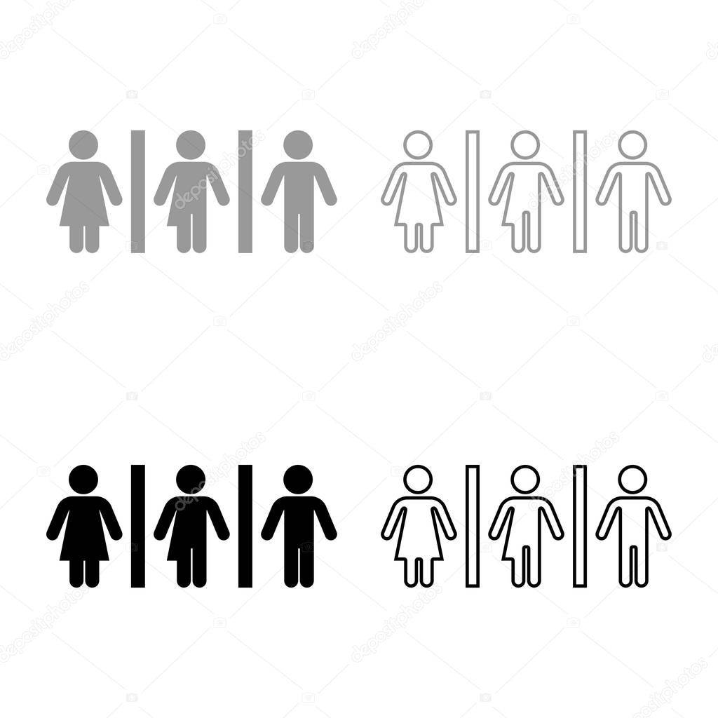 Woman bisexual transvestite gay man loyalty concept icon set black grey color vector illustration flat style simple image