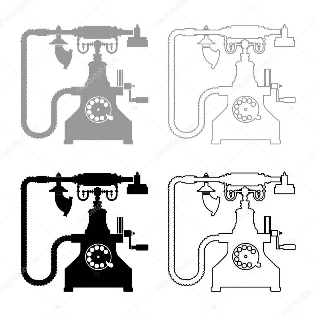 Vintage telephone retro rotary plate Antique phone Old phone Retro phone Rarity telephone Vintage phone Antique telephone Rarity phone icon set black grey color vector illustration flat style simple image