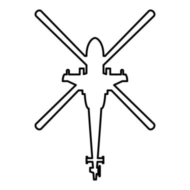 Helikopter üst görünümü Savaş helikopteri simgesi anahat siyah renk vektör illüstrasyon düz stil görüntü