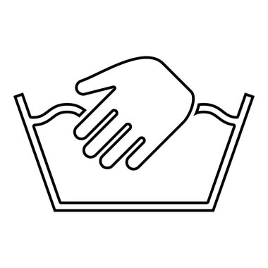 Sadece manuel yıkama Giysi bakım sembolleri Yıkama konsepti Çamaşır işareti simgesi anahat siyah renk vektör illüstrasyon düz stil görüntü