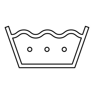 Sıcak suda yıkayın Giysi bakım sembolleri Yıkama kavramı Çamaşır işareti simgesi anahat siyah renk vektör illüstrasyon düz stil görüntü