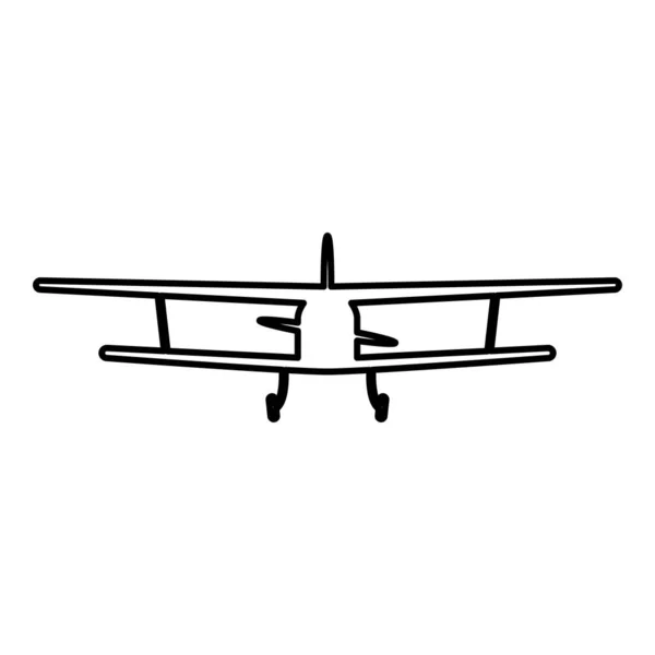 Flugzeug Ansicht mit Frontlicht Flugzeug zivile Flugmaschine Symbol umreißen schwarze Farbe Vektor Illustration flachen Stil Bild — Stockvektor