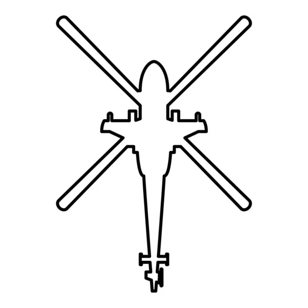 Hélicoptère vue du dessus Hélicoptère de bataille icône contour noir couleur vectoriel illustration plat style image — Image vectorielle