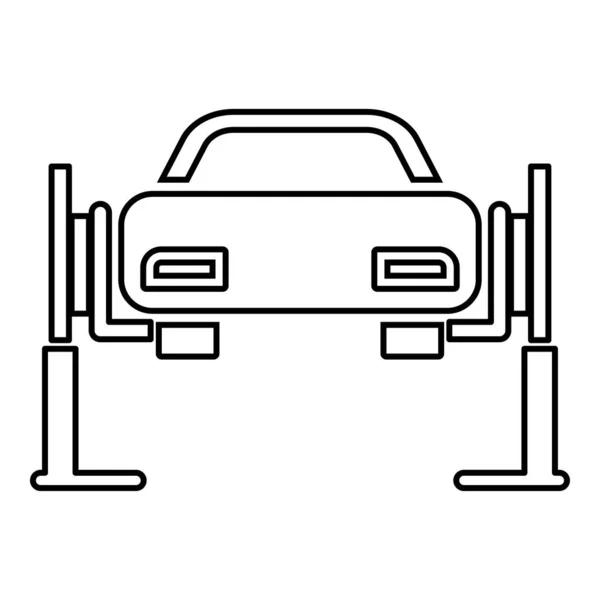 Αυτοκίνητο ανελκυστήρα τεχνική επισκευή αυτοκινήτων ιδέα αυτοκίνητο για την επιδιόρθωση ανελκυστήρα αυτοκίνητο ανυψώνεται σε αυτόματο ανελκυστήρα εικονίδιο περίγραμμα μαύρο χρώμα διάνυσμα εικόνα επίπεδη στυλ εικόνας — Διανυσματικό Αρχείο