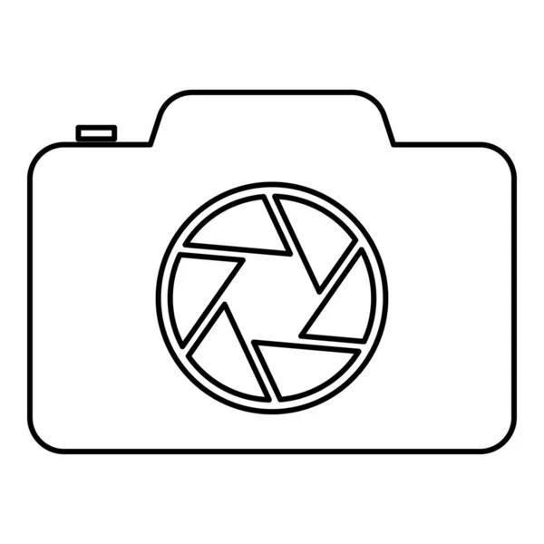 Camera met focus van lens concept pictogram overzicht zwarte kleur vector illustratie platte stijl afbeelding — Stockvector