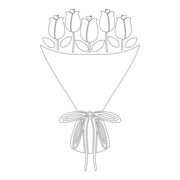 Bukett blommor bukett rosor nuvarande konceptet bukett av Rosen blomma ikon kontur svart färg vektor illustration platt stil bild — Stock vektor
