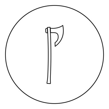 Daire yuvarlak anahat siyah renk vektör illüstrasyon düz stil görüntü uzun kolu Viking balta simgesi ile balta