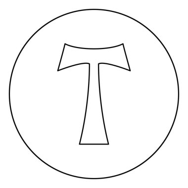 Çapraz monogram T Sembolü Saint Anthony Havari işareti Daire yuvarlak anahat siyah renk vektör illüstrasyon düz stil görüntü dini çapraz simge