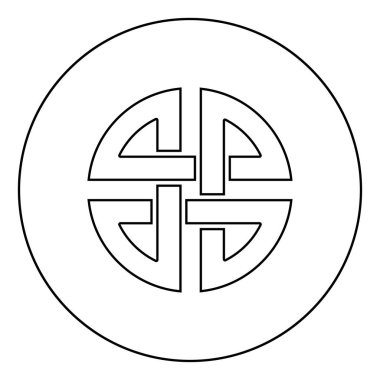 Koruma Düğüm kalkanı sembolü Daire yuvarlak anahat siyah renk vektör illüstrasyon düz stil görüntü antik sembol simgesi