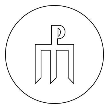 Çapraz monogram Trident sembolü Gizli kavram işareti Daire yuvarlak anahat siyah renk vektör illüstrasyon düz stil görüntü dini çapraz simge