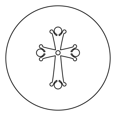 Dört sivri çapraz damla şekilli Çapraz monogram Yuvarlak anahat siyah renk vektör illüstrasyon düz stil görüntü dini çapraz simge