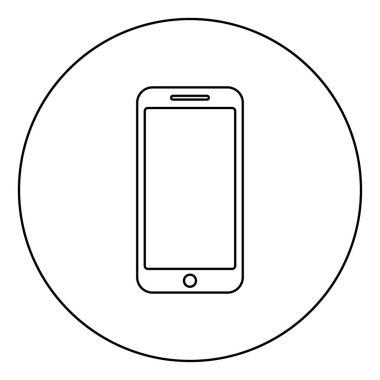 Daire yuvarlak anahat siyah renk vektör illüstrasyon düz stil görüntü akıllı telefon simgesi