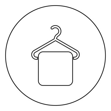 Askı da Havlu Askı havlu Daire yuvarlak anahat siyah renk vektör illüstrasyon düz stil görüntü asılı havlu simgesi ile giysi askı