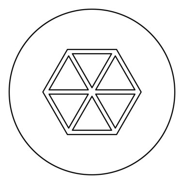 Soyut küp şekli Altıgen kutu simgesi daire yuvarlak anahat siyah renk vektör illüstrasyon düz stil görüntü