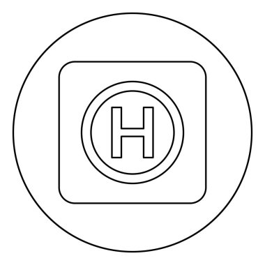 Helikopter iniş pisti Helikopter yer simgesi daire yuvarlak anahat siyah renk vektör illüstrasyon düz stil görüntü