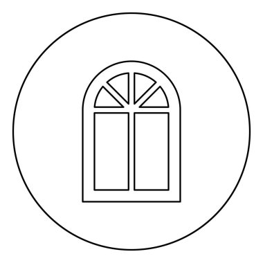 Üst Kemer pencere simgesinde yarı yuvarlak çerçeve siyah renk çizimi düz resim çizimi şeklinde yarı yuvarlak