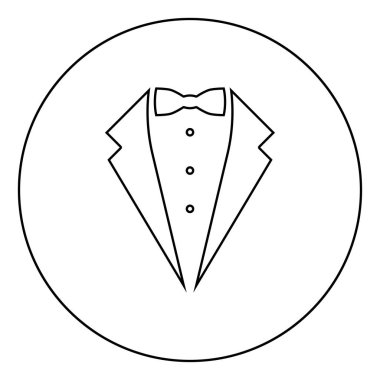 Sembol hizmet akşam yemeği ceket yay Tuxedo kavramı Tux işareti Butler centilmen fikir Garson takım simgesi daire yuvarlak anahat siyah renk vektör illüstrasyon düz stil görüntü