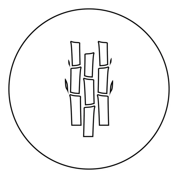 竹子与叶自然植物图标在圆形轮廓黑色矢量插图平面风格图像 — 图库矢量图片