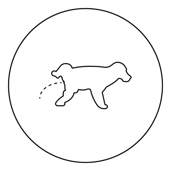 Mijando cão Filhote de cachorro mijando Pet mijando com ícone de perna levantada em círculo redondo contorno preto cor vetor ilustração estilo plano imagem — Vetor de Stock