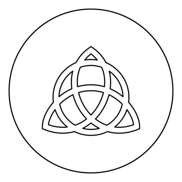 Noeud Trikvetr avec cercle Pouvoir de trois viking symbole tribal pour tatouage Trinité noeud icône en cercle contour rond couleur noire vecteur illustration plat style image — Image vectorielle