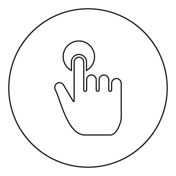 Щелкните рукой по иконке поверхности экрана в круглом круге черной цветовой иллюстрации плоского стиля — стоковый вектор