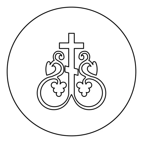 Kruis Vine cross monogram symbool geheime communie teken religieuze kruis ankers pictogram in cirkel ronde overzicht zwarte kleur vector illustratie platte stijl afbeelding — Stockvector
