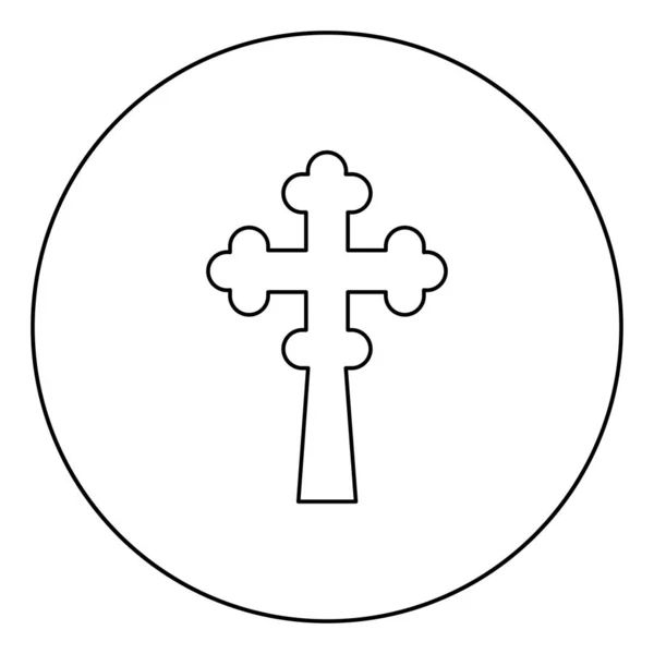 Croce trifoglio trifoglio sulla cupola chiesa domical con taglio Croce monogramma Croce religiosa icona in cerchio contorno rotondo nero colore vettore illustrazione piatto stile immagine — Vettoriale Stock