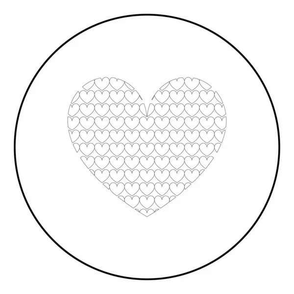 Coração com corações dentro Padrão de coração no ícone de coração em círculo redondo contorno cor preta vetor ilustração estilo plano imagem — Vetor de Stock