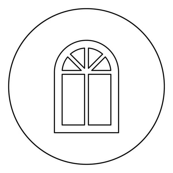Fensterrahmen halbrund am oberen Bogen Fenstersymbol im Kreis runde Umrisse schwarze Farbe Vektor Illustration flachen Stil Bild — Stockvektor