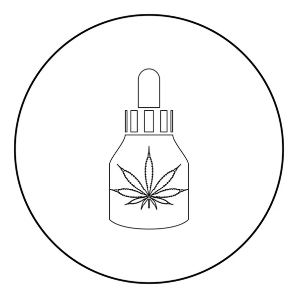 Marijuana Medicine Oil to marijuana CBD Icône de fiole de ferme de cannabis en cercle contour rond illustration vectorielle de couleur noire image de style plat — Image vectorielle