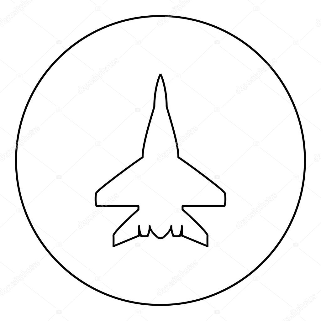 Fighter plane Military fighter airplane icon in circle round outline black color vector illustration flat style image