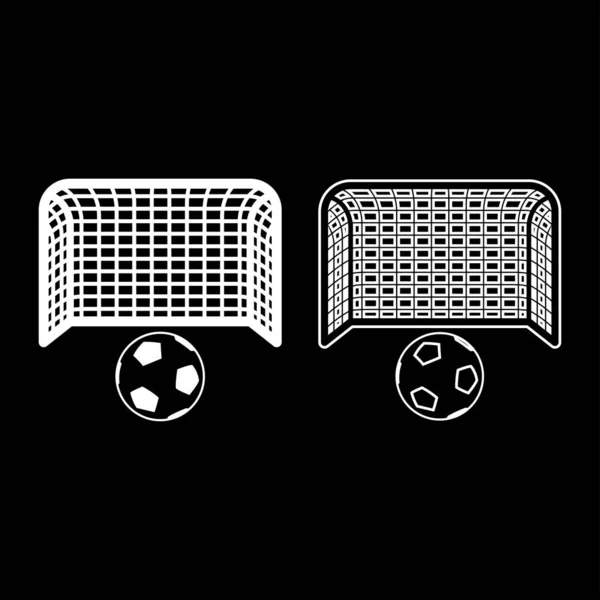 Soccer ball and gate Concept de pénalité Aspiration des buts Grand football goalpost icon outline set blanc couleur vecteur illustration plat style image — Image vectorielle