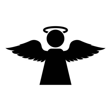 Angel with fly wing icon black color vector illustration flat style image clipart