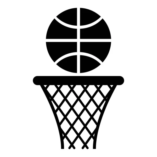 Basquete cesta e bola Hoop net e bola ícone preto cor vetor ilustração plano estilo imagem — Vetor de Stock