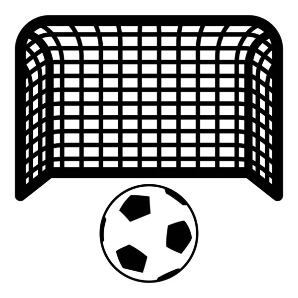 Футбольный мяч и ворота Концепция пенальти Цель аспирация Большой футбольный гол икона черный цвет вектор иллюстрация плоский стиль изображения — стоковый вектор