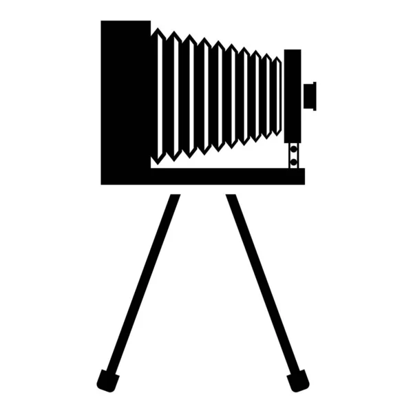 Retro kamera tripod Vintage analog film kamera Eski fotoğraf kamera simgesi siyah renk vektör illüstrasyon düz stil görüntü — Stok Vektör
