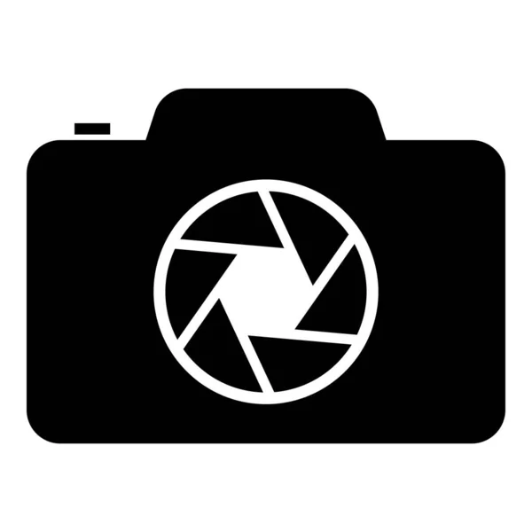 Camera met focus van lens concept pictogram zwarte kleur vector illustratie platte stijl afbeelding — Stockvector